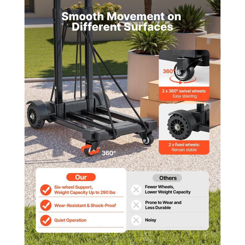 Taittuva käsikärry seosteräs ja muovi 131,5 kg kantavuus 4 pyörää säädettävä työntöaisa