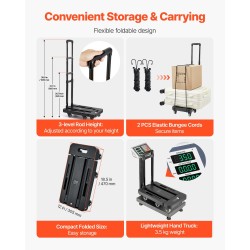 Taittuva kuljetuskärry seosteräsrunko 226,8 kg kantavuus 6 pyörää laajennettava pohja