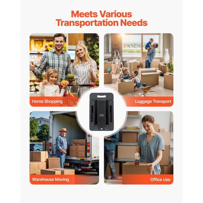 Taittuva kuljetuskärry seosteräsrunko 226,8 kg kantavuus 6 pyörää laajennettava pohja