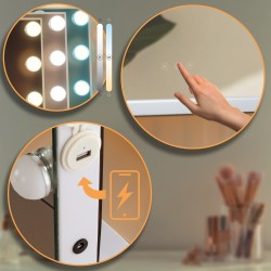 LED-valaistu meikkipeili kosketuspaneelilla ja USB-portilla