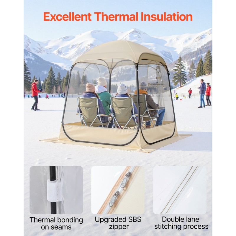 Urheiluteltta pika-avautuva 2–4 henkilölle läpinäkyvillä seinillä 160×160×182 cm