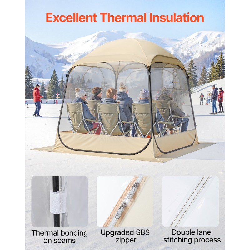 Urheiluteltta läpinäkyvällä kuorella 2–4 henkilölle 4-sivuinen avautuva säänkestävä vedenpitävä