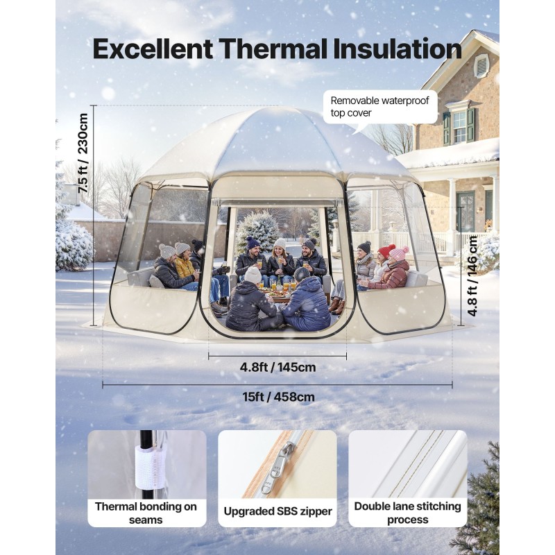 Kuplateltta 4,58×4,32 m TPU-muovi 12–15 hengelle 540 asteen panoraama