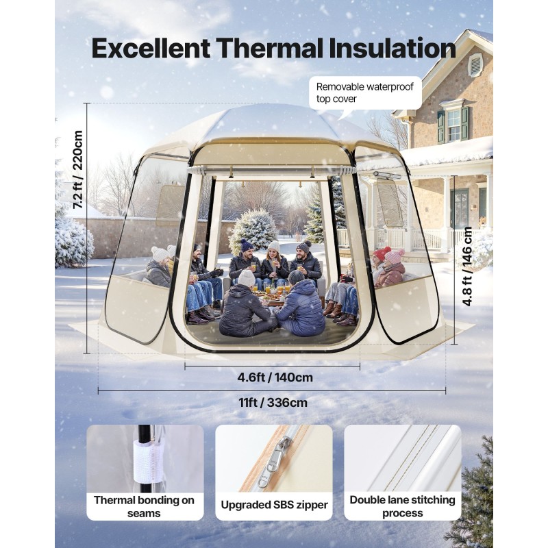 Näkymäteltta TPU-muovi 210D Oxford-kangas 3,36×3,05 m 8–10 henkilölle