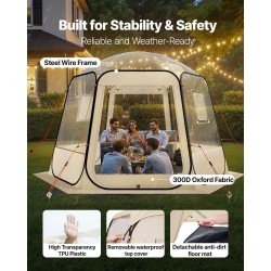 Kuplateltta läpinäkyvä TPU-muovi 305 x 275 x 220 cm 4–8 henkilölle puutarhaan