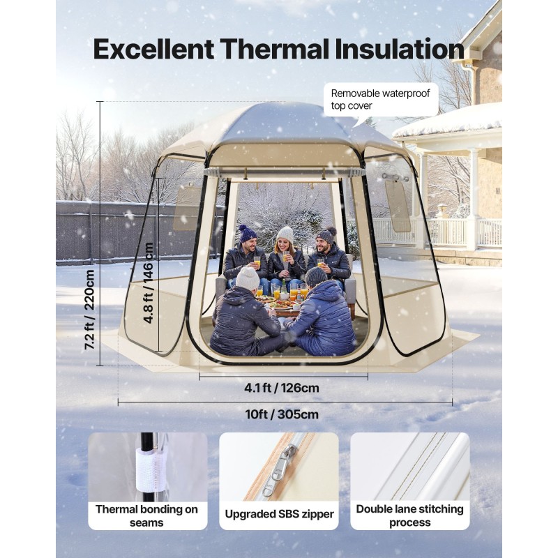 Kuplateltta läpinäkyvä TPU-muovi 305 x 275 x 220 cm 4–8 henkilölle puutarhaan