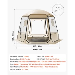 Kuplateltta läpinäkyvä TPU-muovi 305 x 275 x 220 cm 4–8 henkilölle puutarhaan