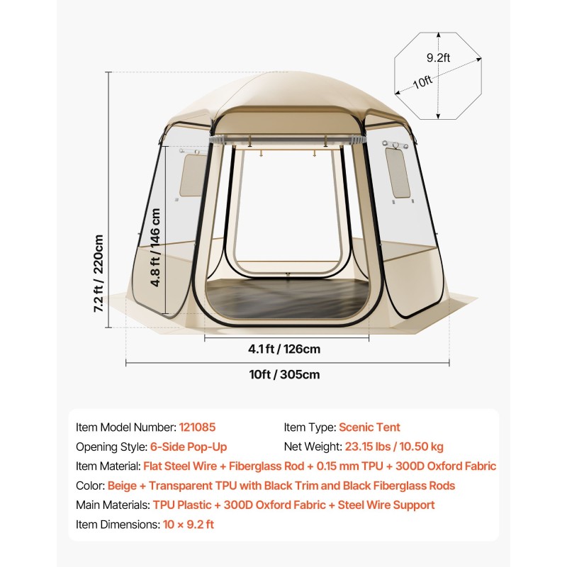 Kuplateltta läpinäkyvä TPU-muovi 305 x 275 x 220 cm 4–8 henkilölle puutarhaan