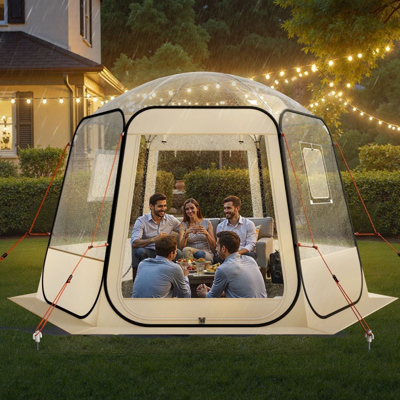 Kuplateltta läpinäkyvä TPU-muovi 305 x 275 x 220 cm 4–8 henkilölle puutarhaan