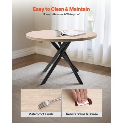 Pyöreä 45-tuumainen ruokapöytäsetti MDF-pöytälevyllä ja 4 keinonahkatuolia