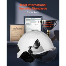 Teollisuuskypärä ABS-kuori polykarbonaattivisiiri kuusipisteinen räikkäkiristys valkoinen 53–64 cm