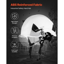 Teollisuuskypärä ABS-kuori polykarbonaattivisiiri kuusipisteinen räikkäkiristys valkoinen 53–64 cm