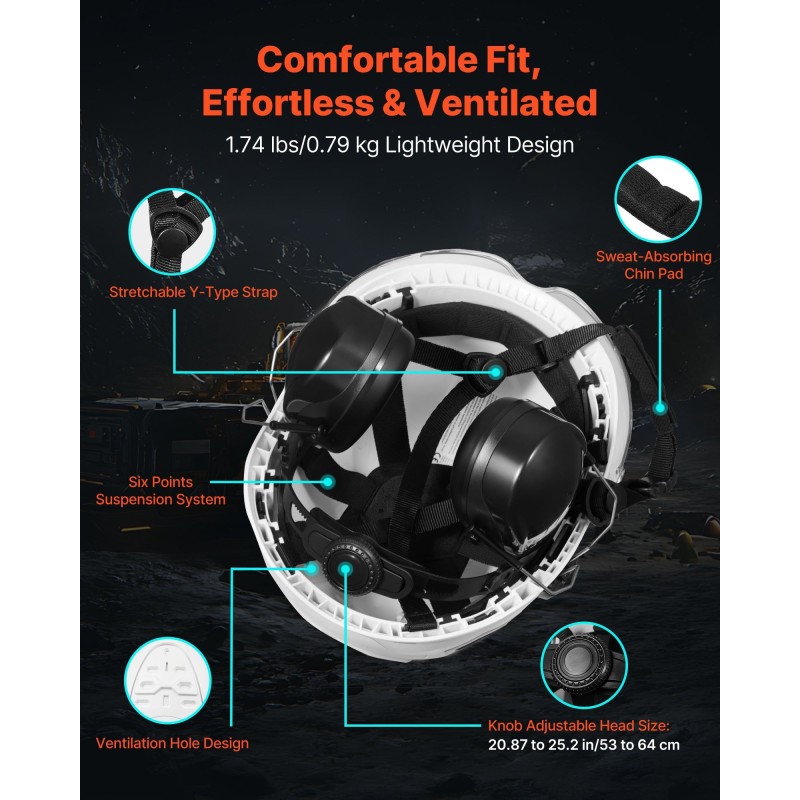 Teollinen ABS-kuorinen suojakypärä 53–64 cm 6-pisteinen jousitus heijastavat nauhat