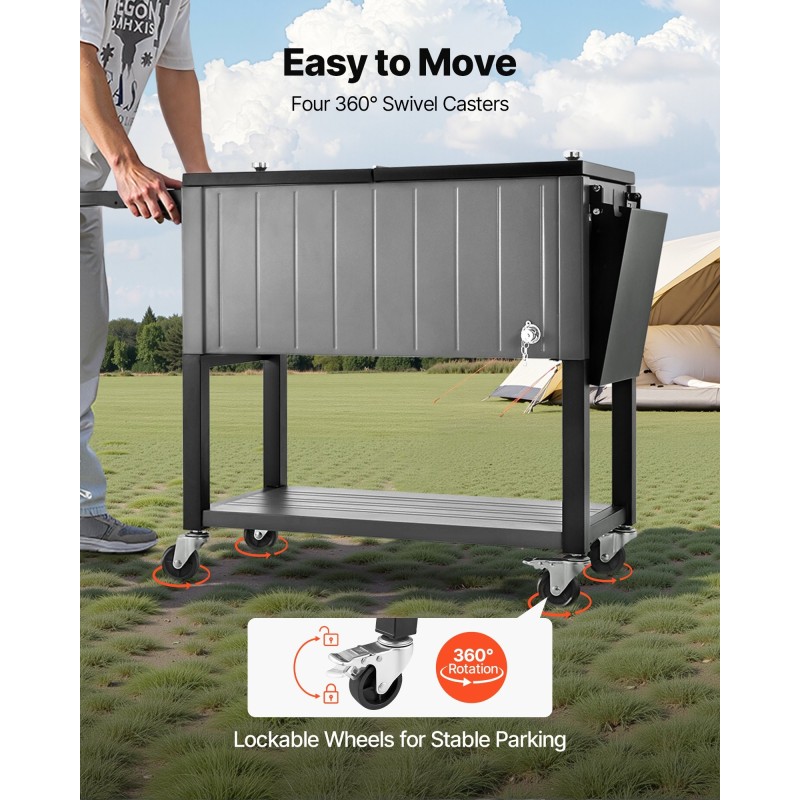 Siirrettävä kylmävaunu 75,7 litraa terassille kylmävalssattu teräsrunko pyörillä