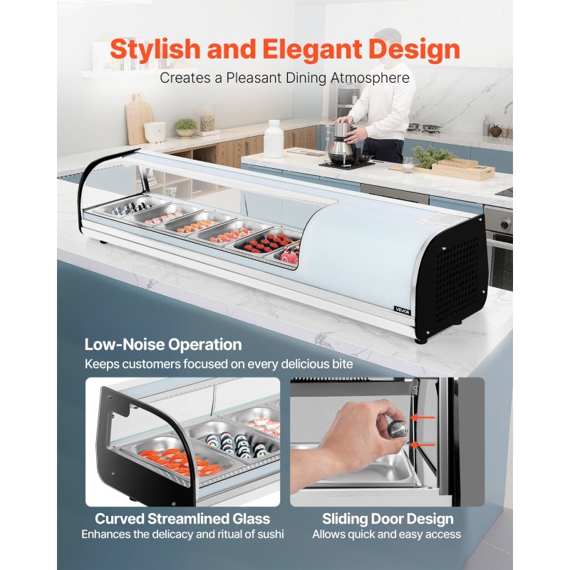 Sushi-vitriinijääkaappi 62 l ruostumaton teräs 6 astiaa 2–8 °C