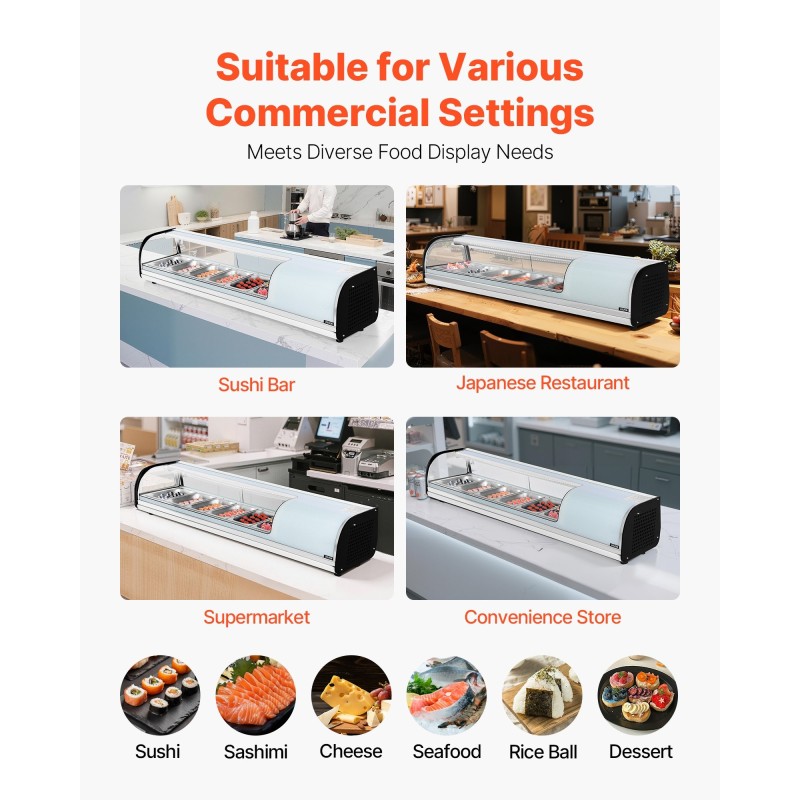Sushi-vitriinijääkaappi 62 l ruostumaton teräs 6 astiaa 2–8 °C