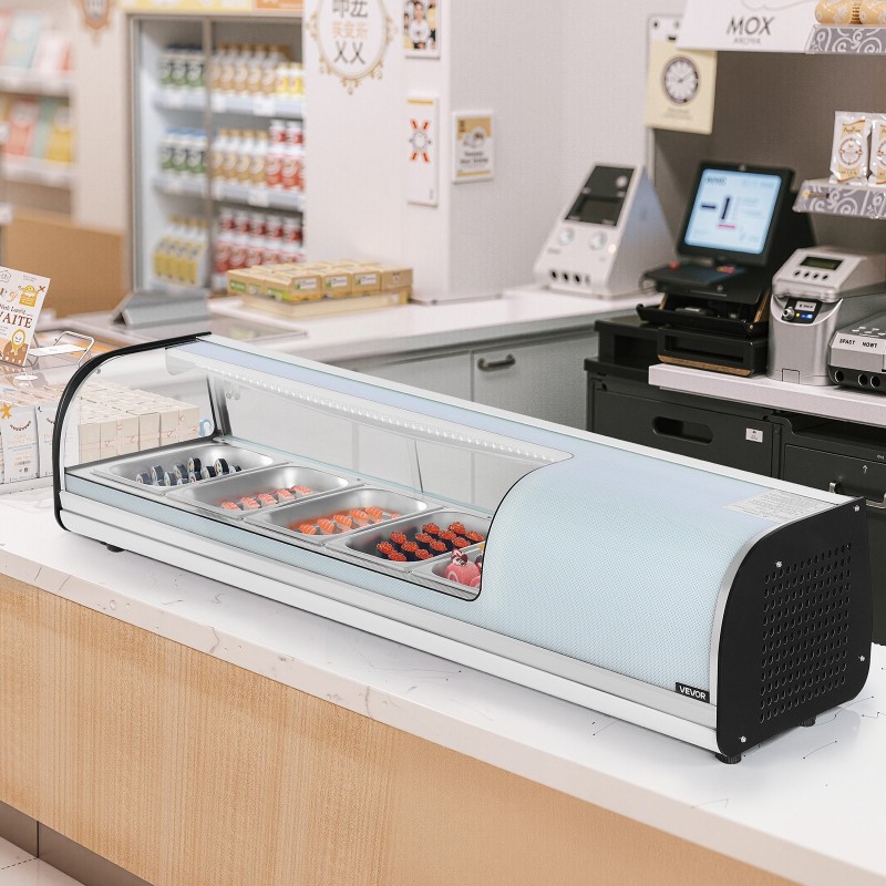 Sushinäyttökaappi 52 litraa ruostumattomasta teräksestä 5 kpl 1/3 GN sushibaareihin