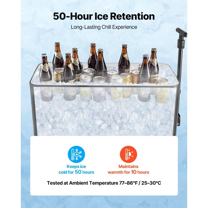 Rullaava kylmävaunu 75,7 l musta teräsrunko PP-sisävuori PU-eristys 360 asteen pyörät