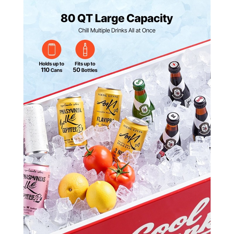 Rullaava kylmävaunu 75,7 l kylmävalssattu teräs 4 kääntyvää pyörää ulkokäyttöön