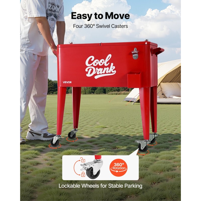 Rullaava kylmävaunu 75,7 l kylmävalssattu teräs 4 kääntyvää pyörää ulkokäyttöön