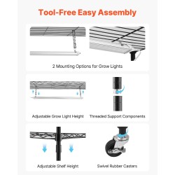 Kasvihylly 4-tasoinen sisäkäyttöön metallirungolla 150 cm kolmella täyden spektrin 90W LED-valopalkilla