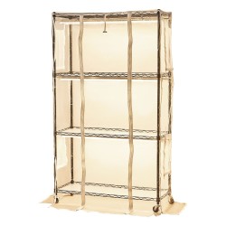 Kasvihylly nelitasoinen metallirunko korkeus 150 cm 6 LED valopalkkia läpinäkyvällä suojapeitteellä