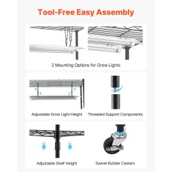 Monitasoinen sisäkasviteline kuudella tasolla 180 senttimetriä korkea kahdeksalla täysspektrisellä LED-valolla