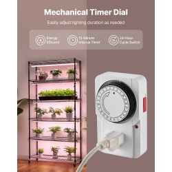 Sisäkasvihylly metallinen 6-tasoinen 180 cm 5 LED-valopalkkia mekaanisella ajastimella