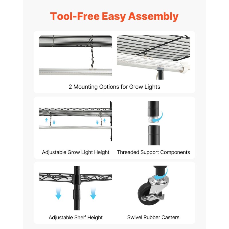 Sisäkasvihylly metallinen 6-tasoinen 180 cm 5 LED-valopalkkia mekaanisella ajastimella