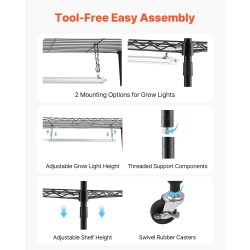 Sisäkasvihylly metallirunkoinen 6-tasoinen kaksirivinen korkeus 180 senttimetriä 200 wattia LED-kasvivaloilla