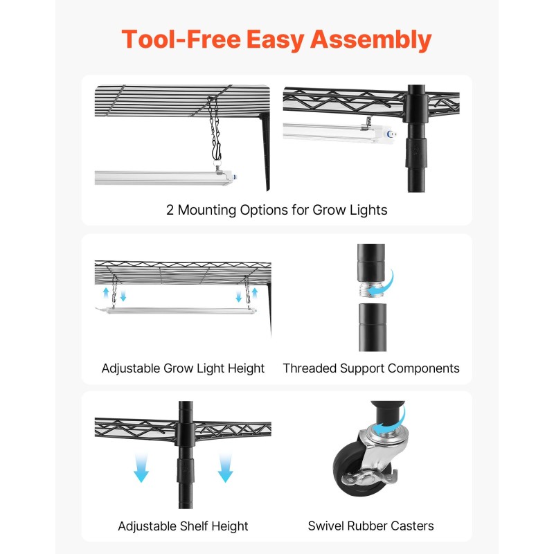 Sisäkasvihylly metallirunkoinen 6-tasoinen kaksirivinen korkeus 180 senttimetriä 200 wattia LED-kasvivaloilla