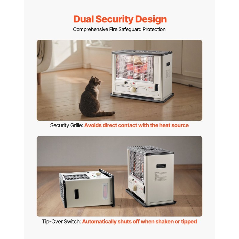 Kannettava kerosiinilämmitin teräsrunko 10000 BTU 14 L säiliö sisä ja ulkokäyttöön