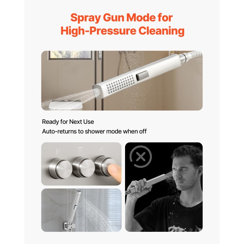 Kattokiinnitteinen kaksoissadesuihkusetti 254 mm ja 152 mm harjattu nikkeli kaksitoiminen käsisuihku