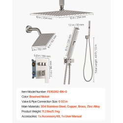 Kattokiinnitteinen kaksoissadesuihkusetti 254 mm ja 152 mm harjattu nikkeli kaksitoiminen käsisuihku