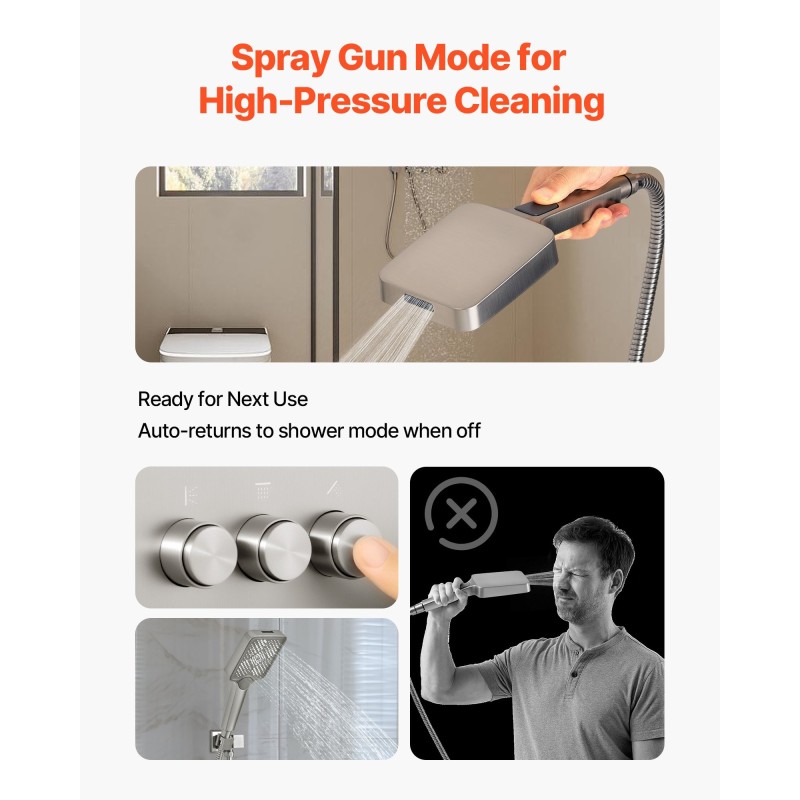 Kattokiinnitteinen sadesuihkusetti 305 mm harjattu nikkeli 152 mm seinäsuihku nelitoiminen käsisuihku