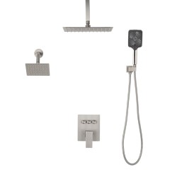 Kattokiinnitteinen sadesuihkusetti 305 mm harjattu nikkeli 152 mm seinäsuihku nelitoiminen käsisuihku