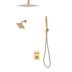 Kattosuihkusetti termostaattihanalla 305 mm sadesuihku 152 mm seinäsuihku harjattu kulta