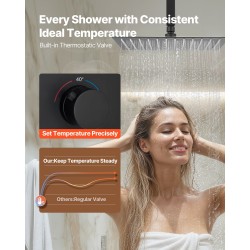 Sadesuihkusetti termostaattisella hanalla mattamusta 305 mm kattosuihku 152 mm seinäsuihku yhdistelmäkäsisuihku