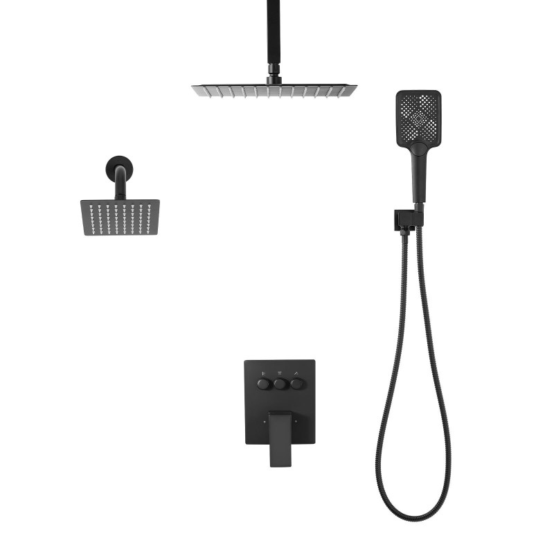 Kattosuihkusetti ruostumaton teräs mattamusta 305 mm kattosuihku 152 mm seinäsuihku monitoiminen käsisuihku