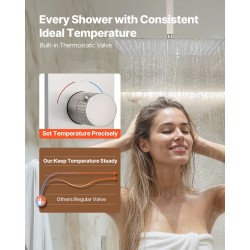 Kattokiinnitteinen sadesuihkusetti 406 mm harjattu nikkeli 152 mm seinäsuihku 6 hierovaa sivusuihkua