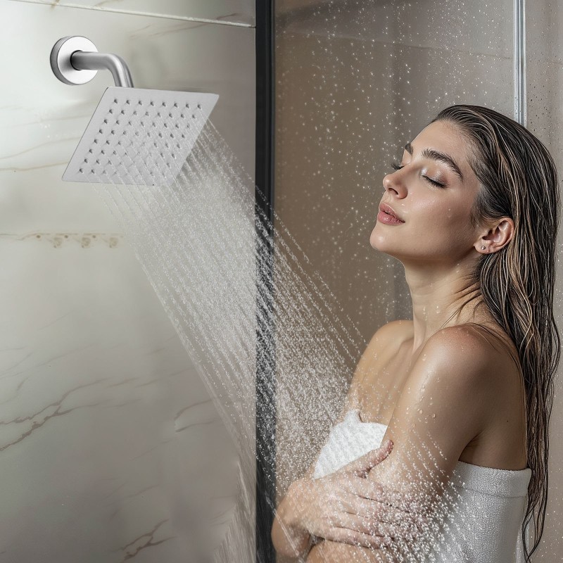 Kattokiinnitteinen sadesuihkusetti 406 mm harjattu nikkeli 152 mm seinäsuihku 6 hierovaa sivusuihkua