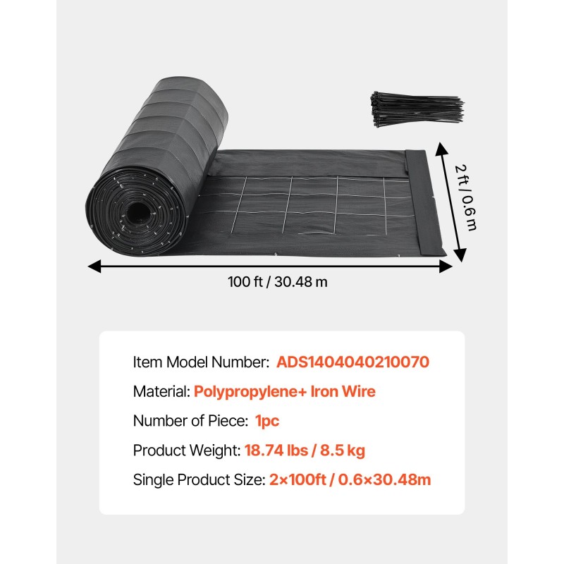 Suodatinaitakangas polypropeenia ja rautalankaa 0,6×30,48 m rulla eroosion ja sedimentin hallintaan