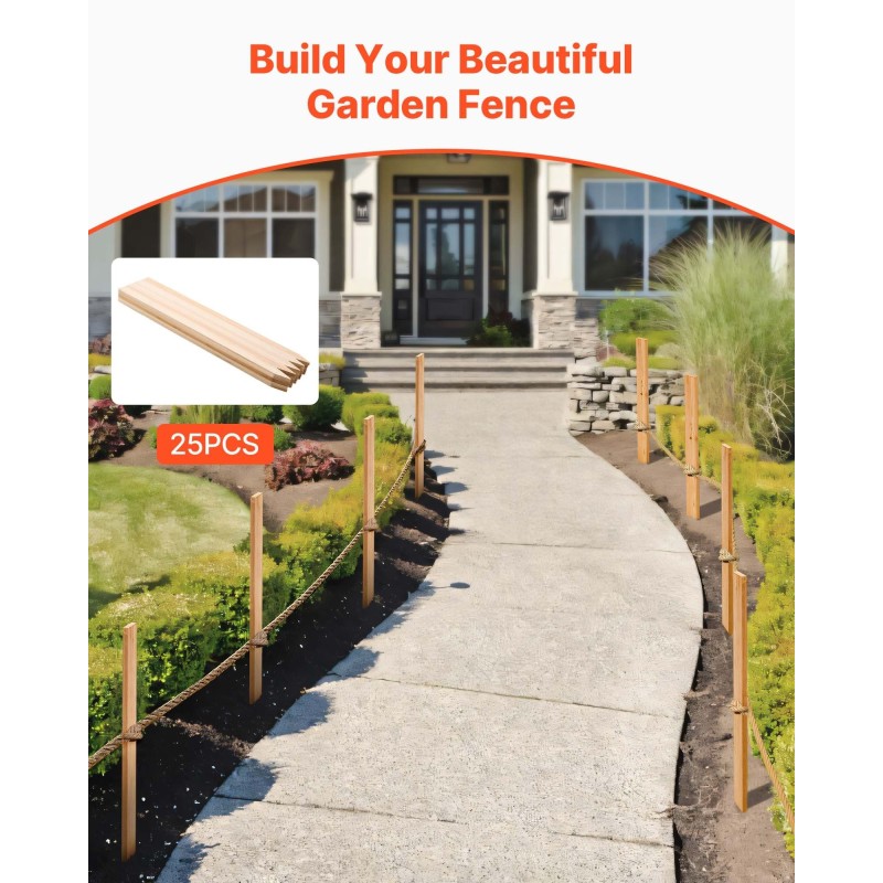 Puiset puutarhapaalut kuusi 12,7×38,1×914 mm 25 kpl aitaukseen ja kasvien tueksi