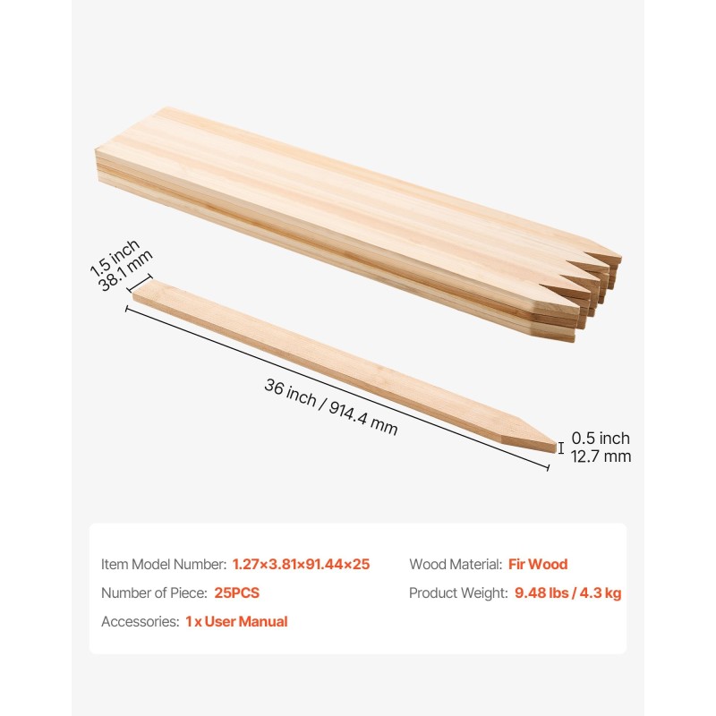 Puiset puutarhapaalut kuusi 12,7×38,1×914 mm 25 kpl aitaukseen ja kasvien tueksi