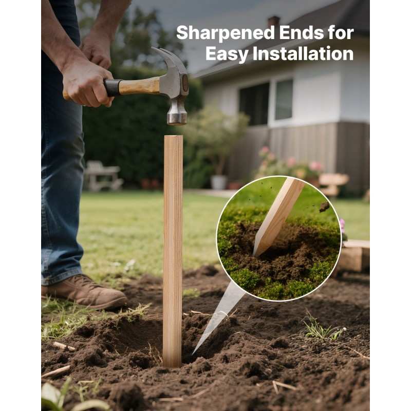 Puutarhapaalut kuusipuuta 19x19x914 mm 50 kpl terävä kärki kasvituki