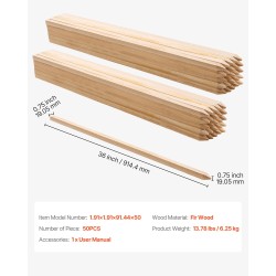 Puutarhapaalut kuusipuuta 19x19x914 mm 50 kpl terävä kärki kasvituki