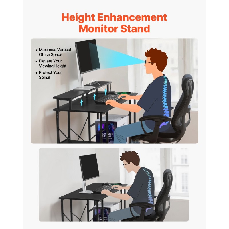 Työpöytä kotitoimistoon 120 cm x 50 cm hiukkaslevy teräsrunko RGB-valonauha