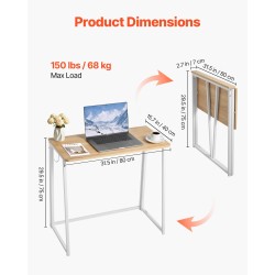 Taittopöytä 80 x 40 cm teräsrunko lastulevy puujäljitelmä kotitoimistoon
