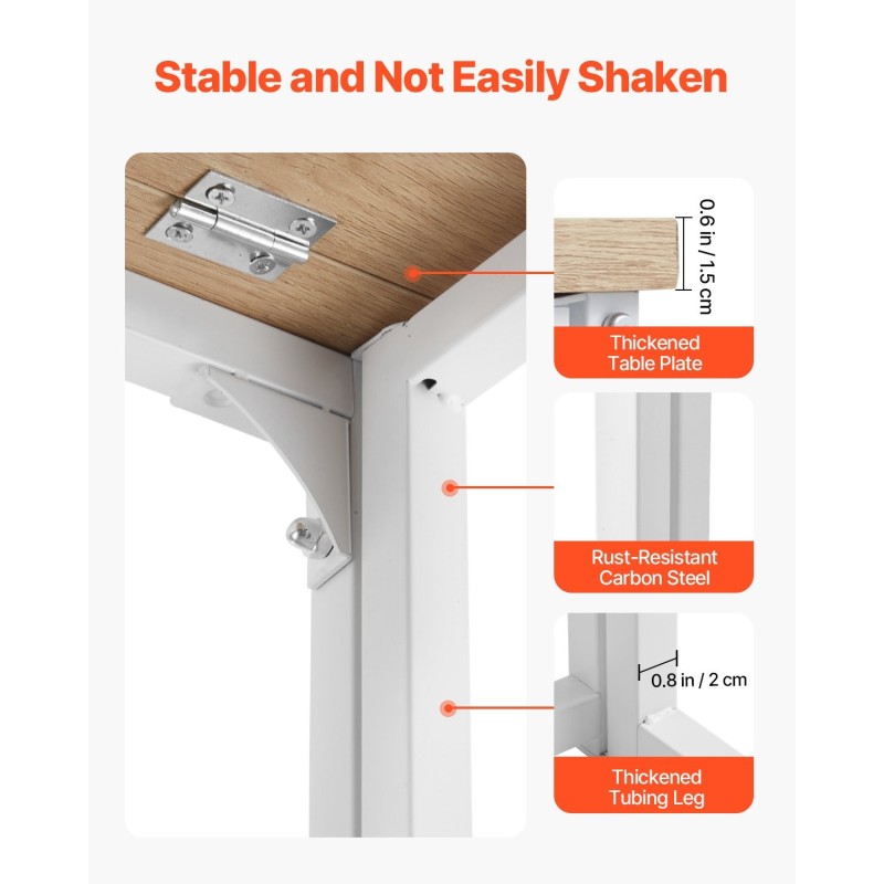 Taittopöytä 80 x 40 cm teräsrunko lastulevy puujäljitelmä kotitoimistoon