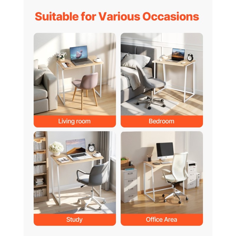 Taittopöytä 80 x 40 cm teräsrunko lastulevy puujäljitelmä kotitoimistoon